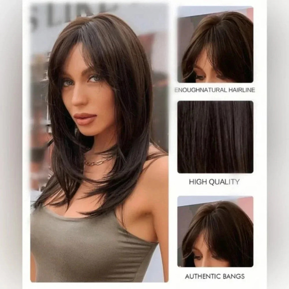 Layered Chocolate Brown Wig with Bangs 25” - Picture 4 of 11
